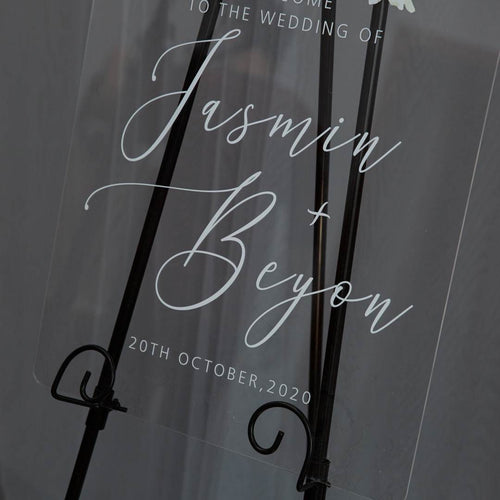 Blush Floral Acrylic Wedding Welcome Sign, Personalized Perspex Reception Decor