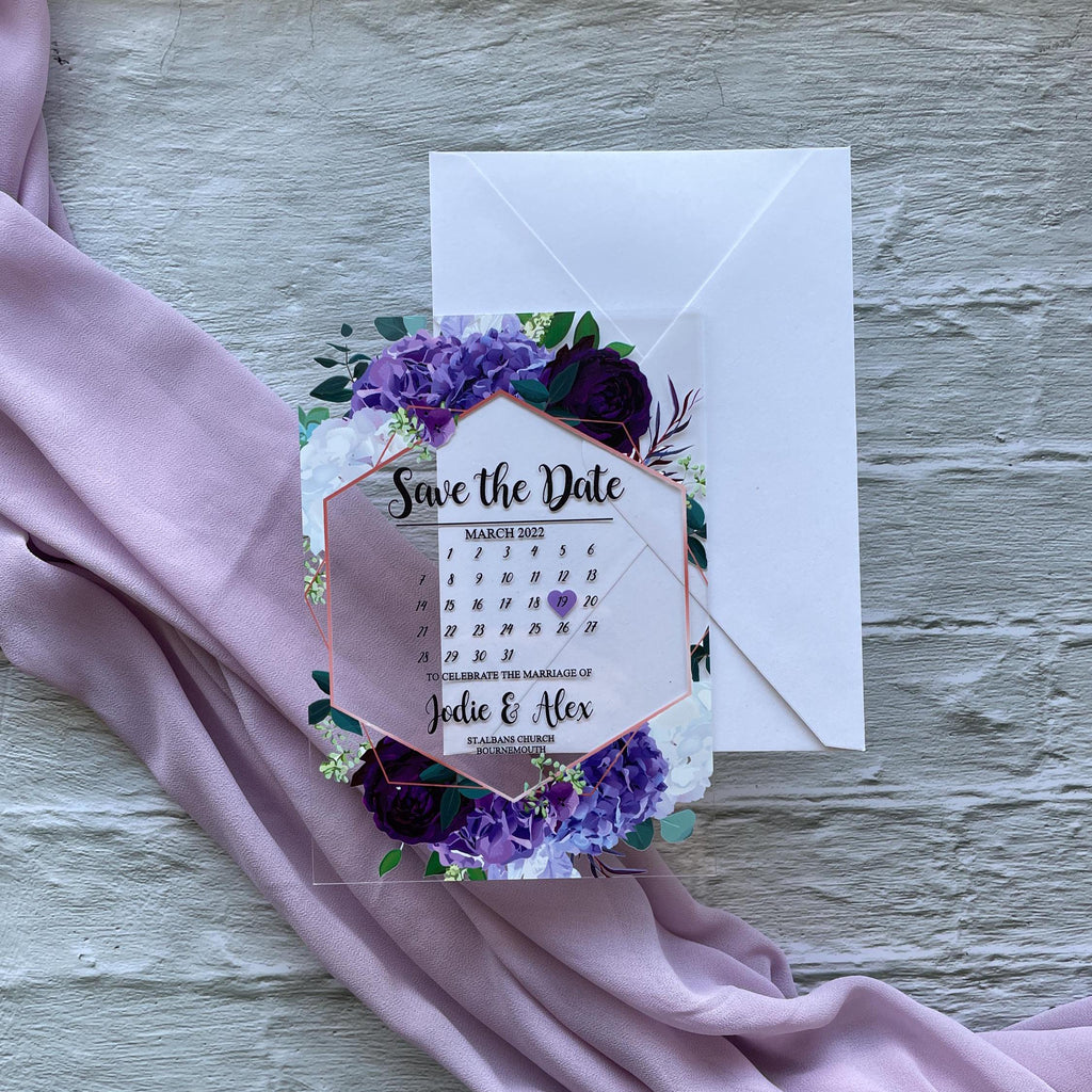 Floral Acrylic Wedding Save The Date Calendar Invite