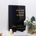 Black Acrylic Wedding Welcome Sign with Gold Mirror Writing