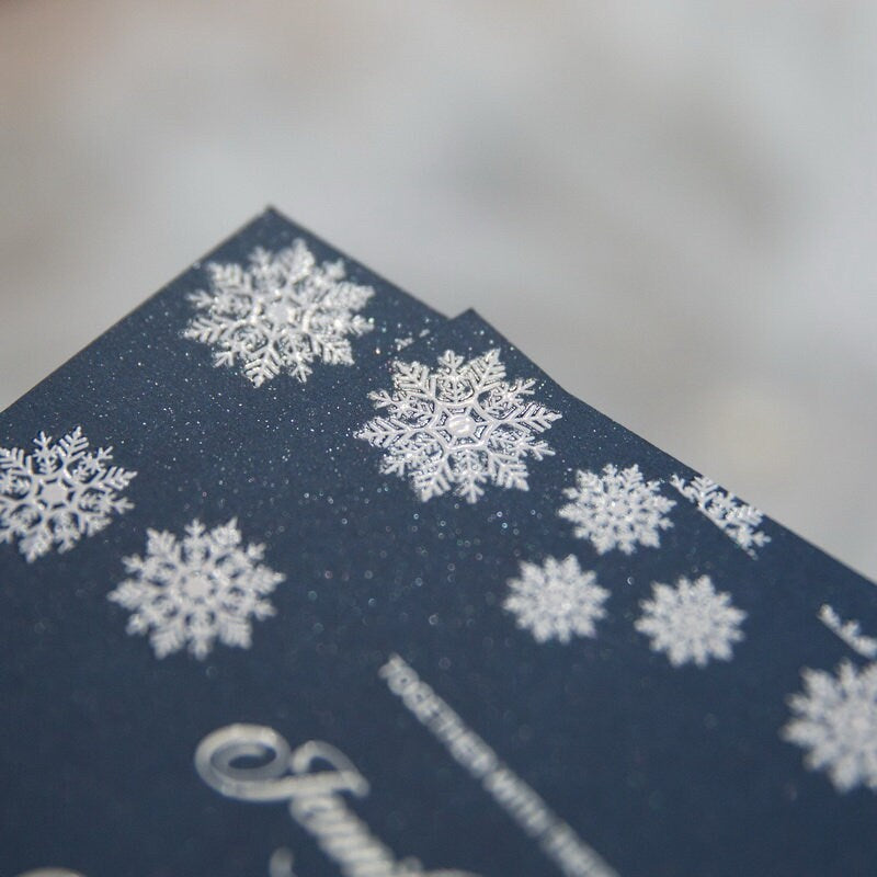 Snowflake UV Printed Wedding Invitation, Winter Wedding