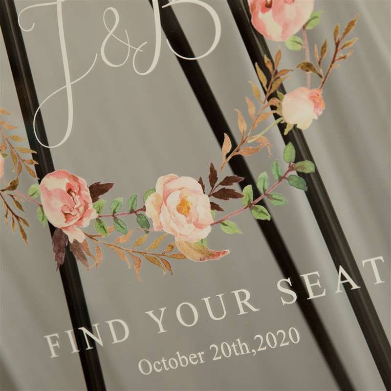 Blush Floral Wreath Clear Acrylic Wedding Table Seating Plan