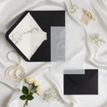 Vellum Wedding Invitation, White Marble UV Printed Invite