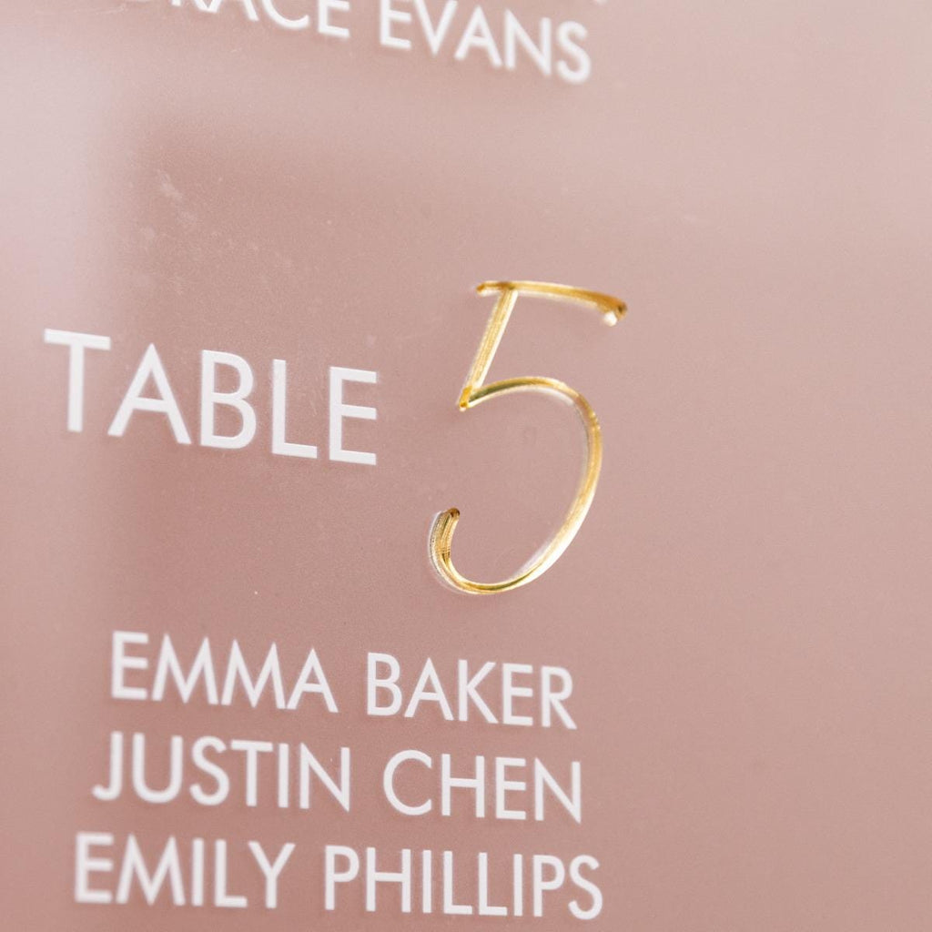 Frosted Acrylic Wedding Table Plan with Gold Acrylic Mirror 3D Lettering