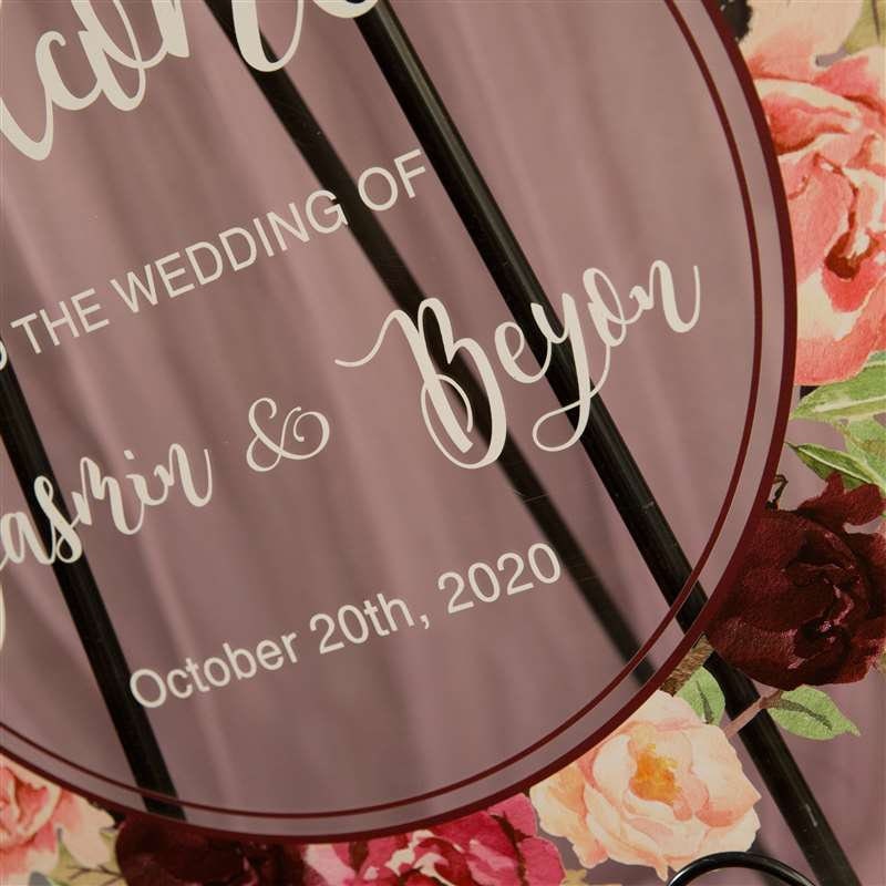 Burgundy Blush Floral Wreath Acrylic Wedding Welcome Sign