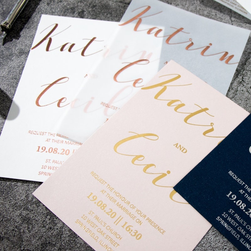 Rose Gold Foil Vellum Wedding Invitation Suite