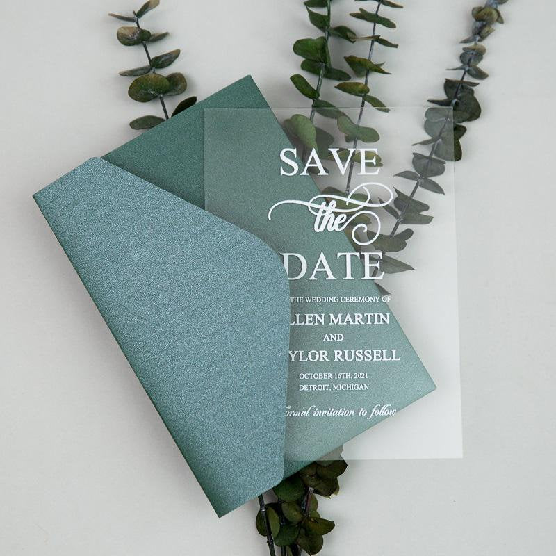 Clear Acrylic Save The Date Invitation | Shimmer Envelope