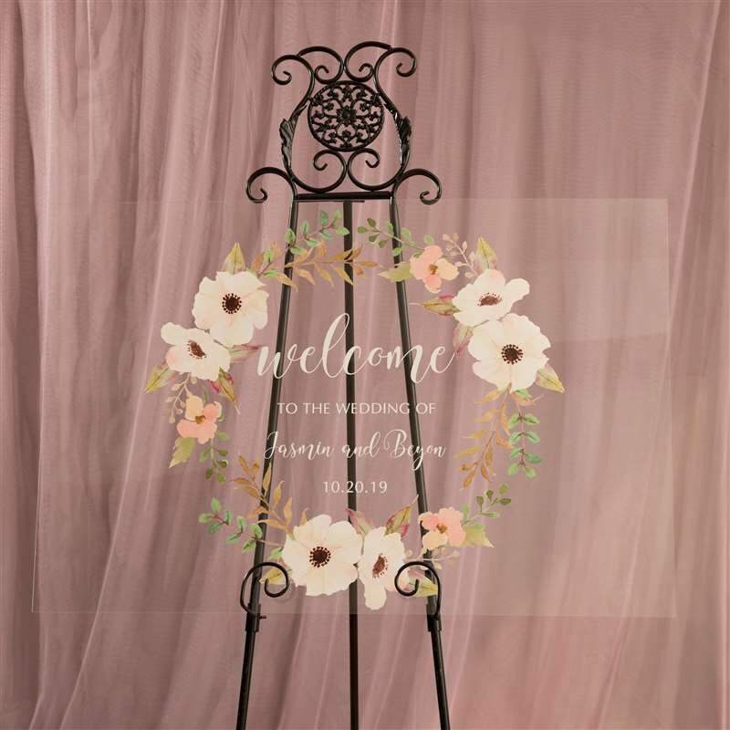 Floral Wreath Acrylic Welcome Wedding Sign