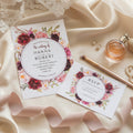 UV Printed Floral Wedding Invitation, Burgundy & Peach