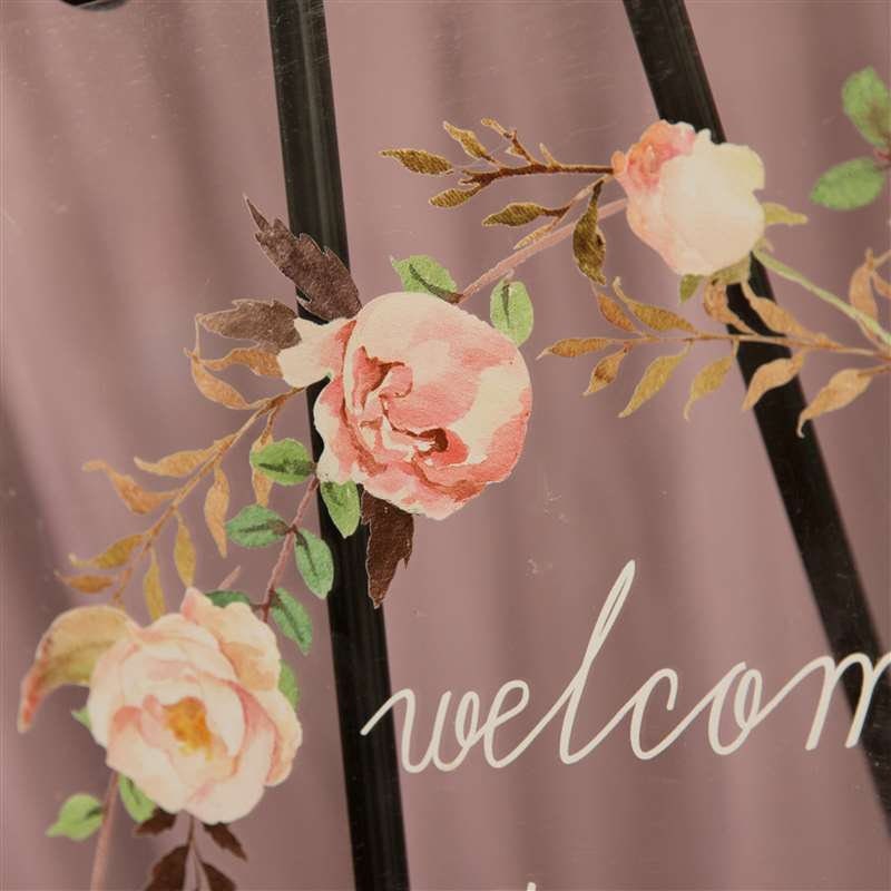 Floral Wreath Acrylic Wedding Welcome Sign, Personalized Calligraphy