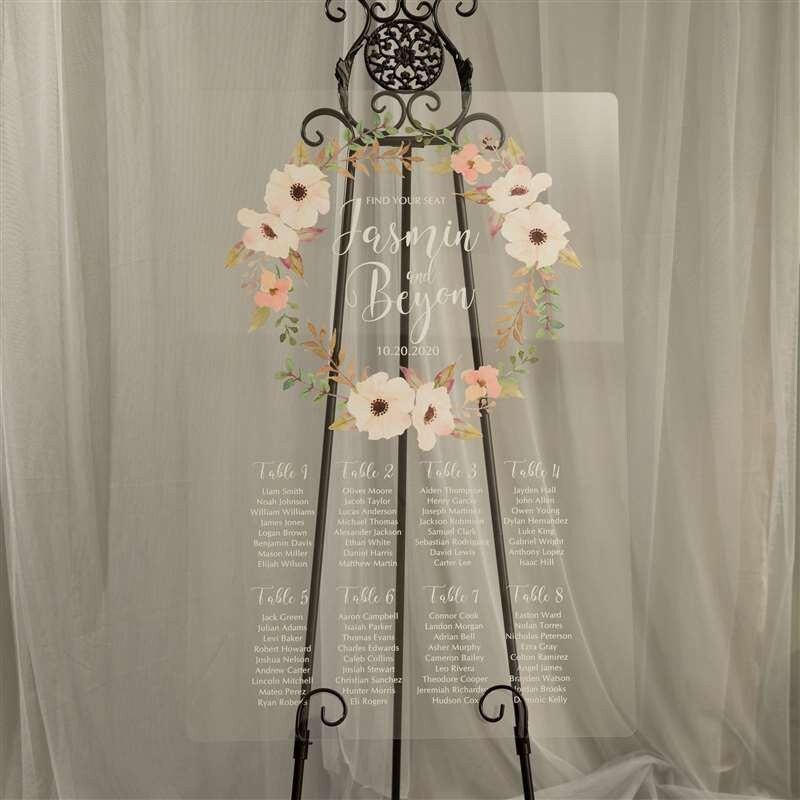 Floral Wreath Clear Acrylic Wedding Seating Plan