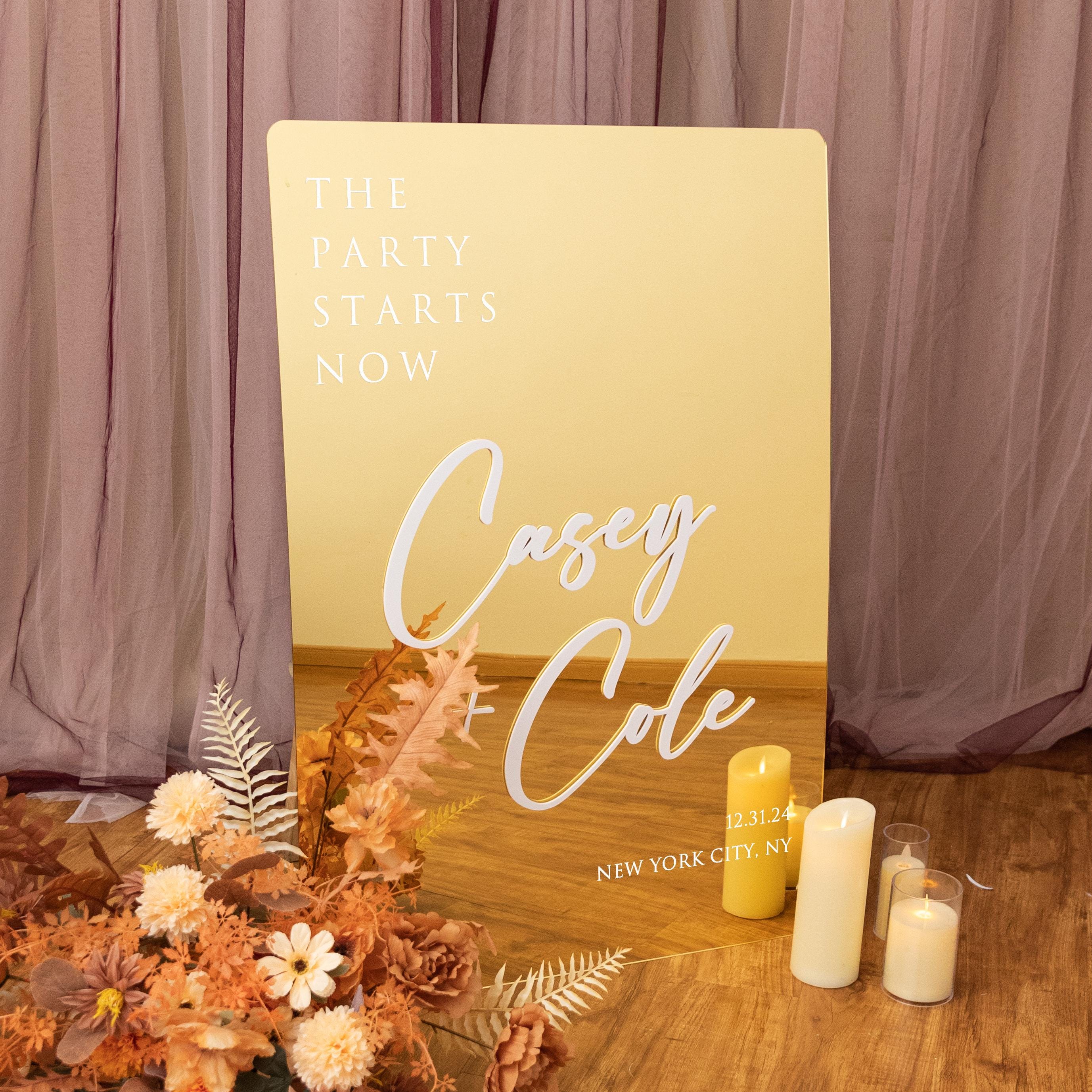 Gold Mirror Wedding Welcome Sign, Personalized 3D Acrylic Names