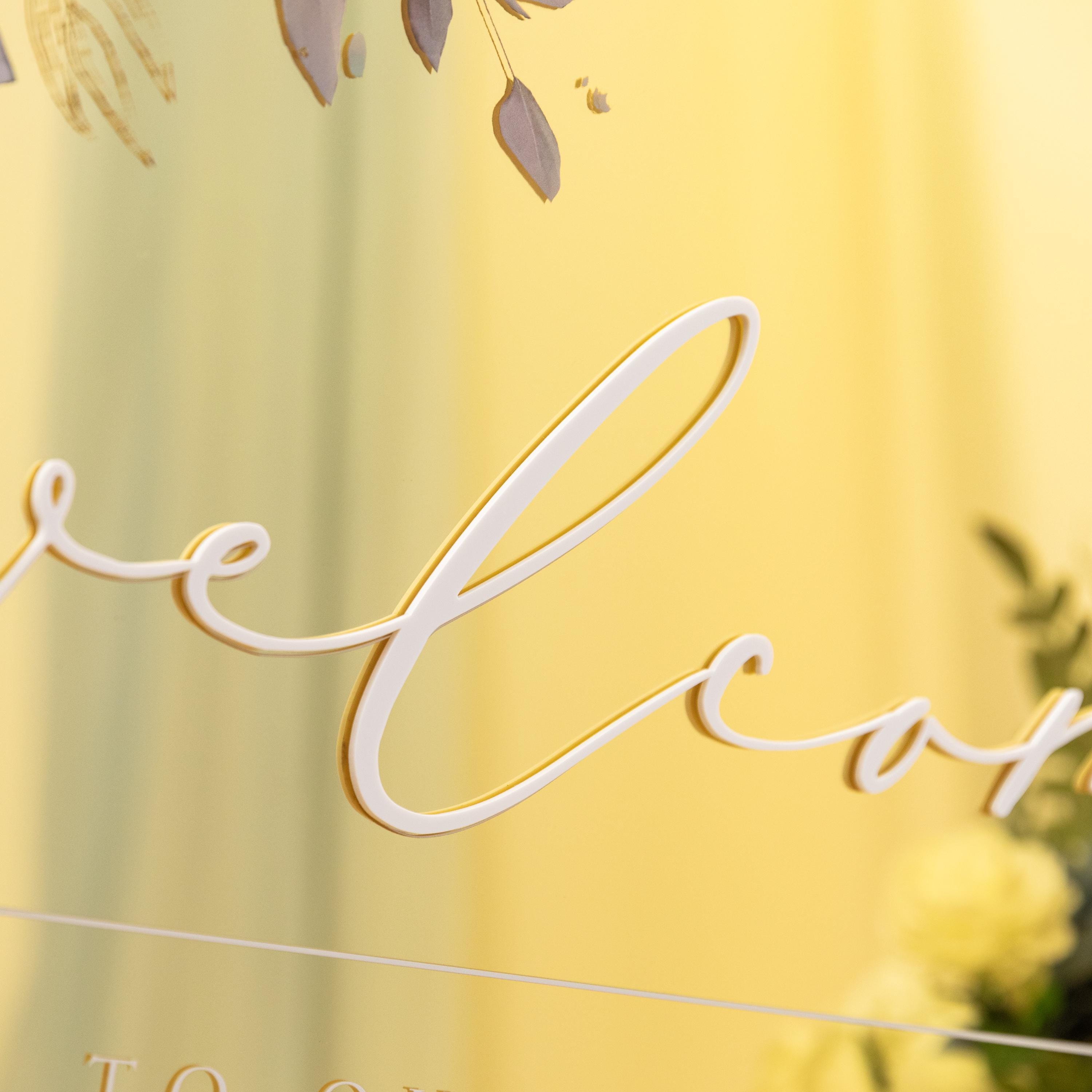 Gold Mirror Wedding Welcome Sign, White 3D Writing