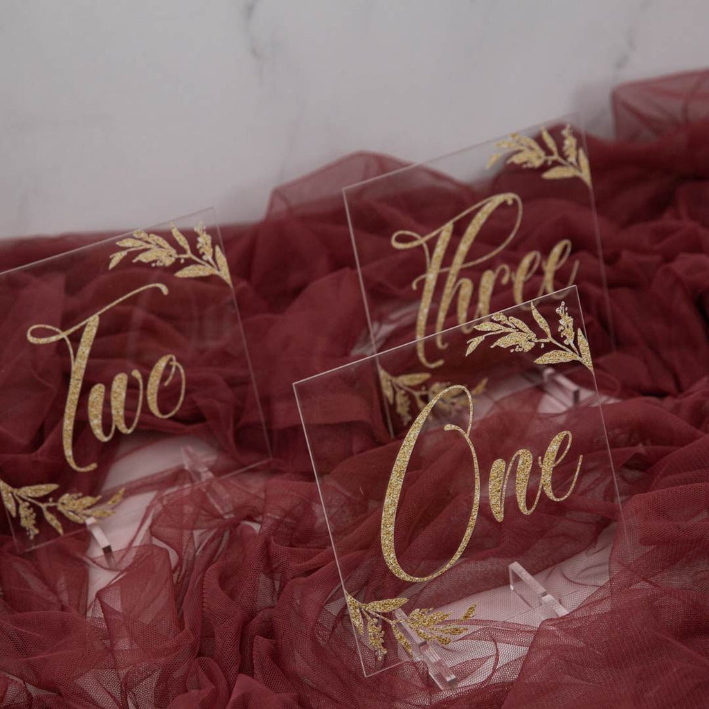 Gold Foil Acrylic Wedding Table Numbers with Floral Design