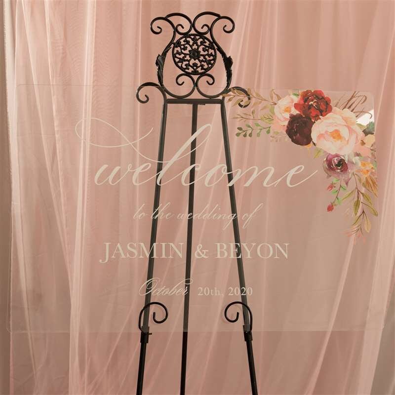 Burgundy Blush Floral Acrylic Wedding Welcome Sign