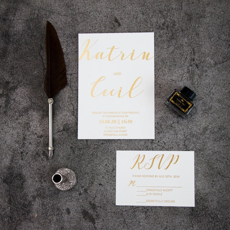 Rose Gold Foil Vellum Wedding Invitation Suite