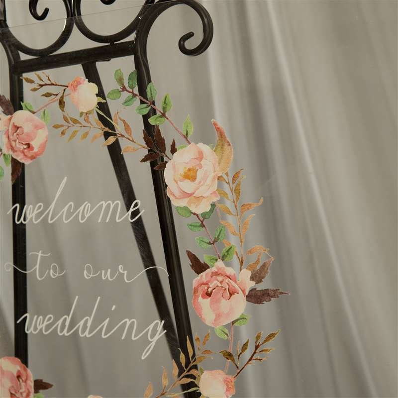 Floral Wreath Acrylic Wedding Welcome Sign, Personalized Calligraphy
