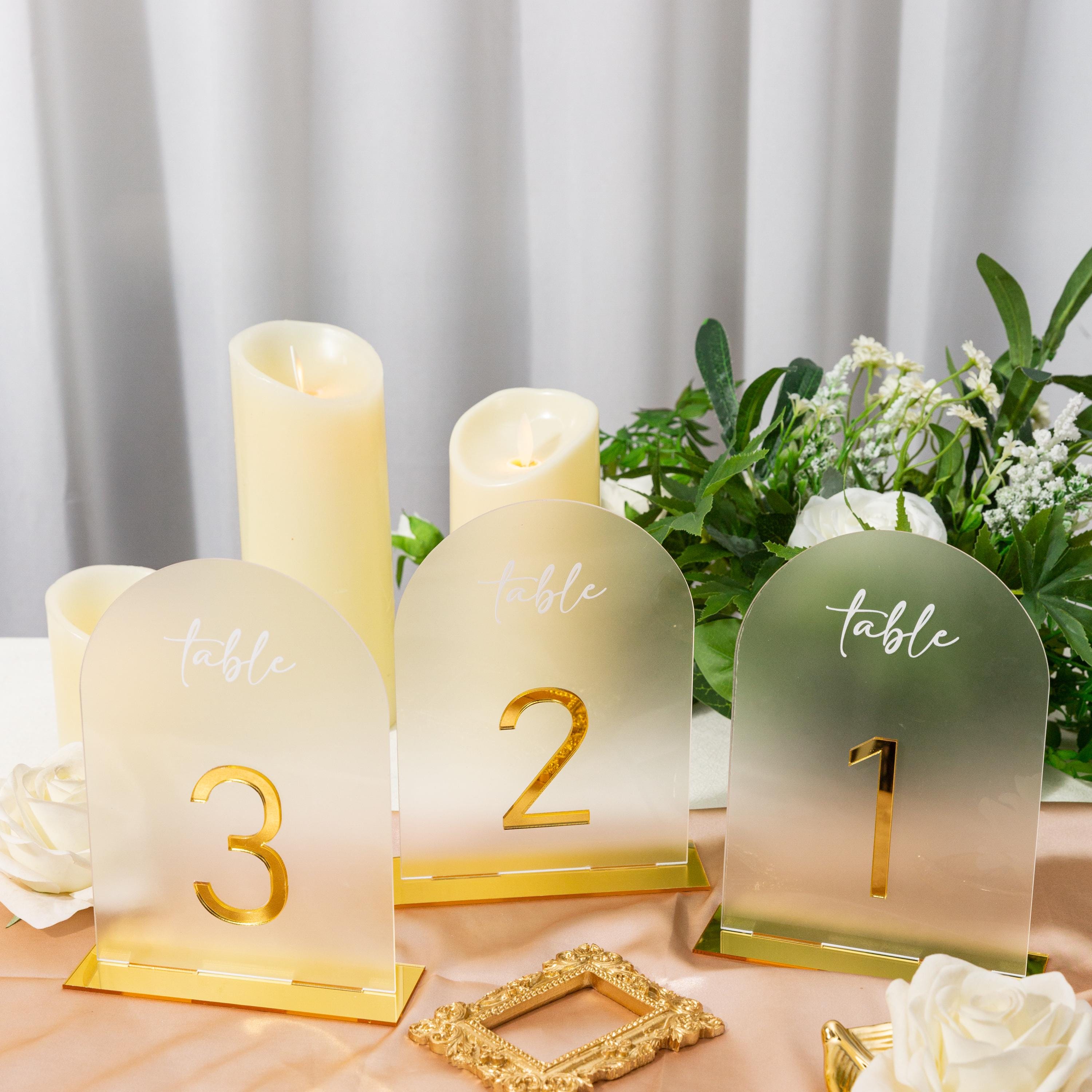 Arch Wedding Table Numbers and Names in Gold Mirror Acrylic and White 3D Letters