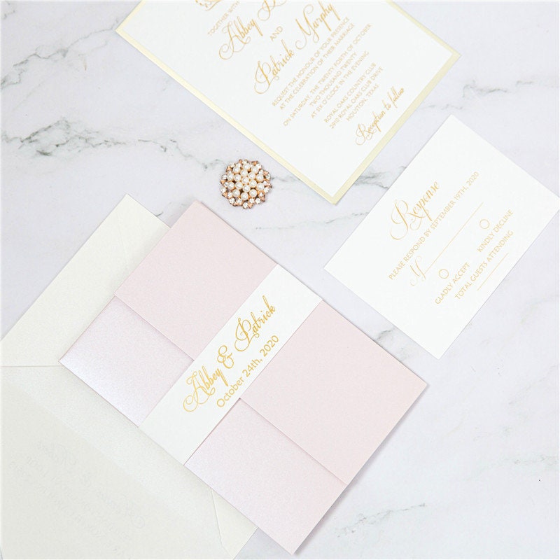 Blush & Gold Foil Laser Cut Wedding Invitation Suite