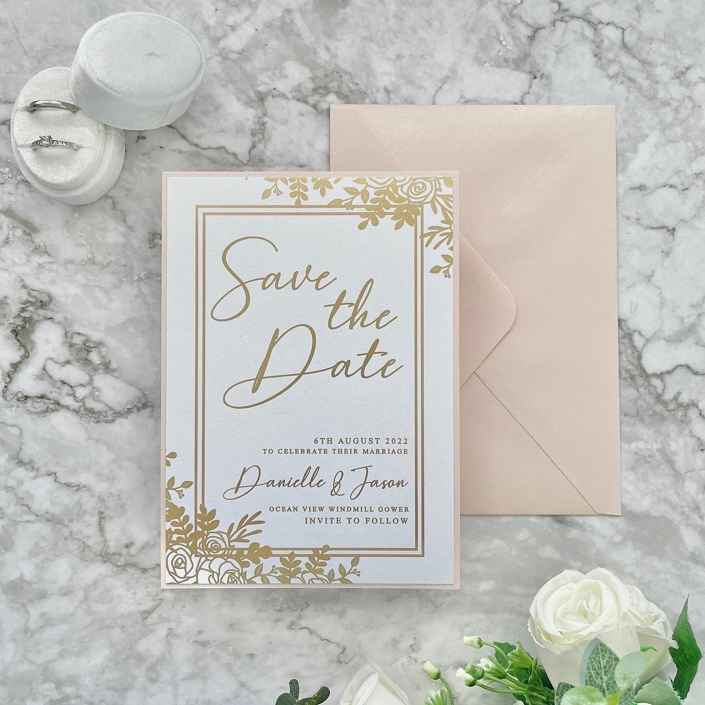 Blush Pink and Gold Foil Save the Date | Wedding Invitation