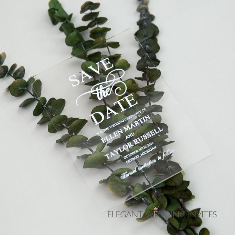 Clear Acrylic Save The Date Invitation | Shimmer Envelope