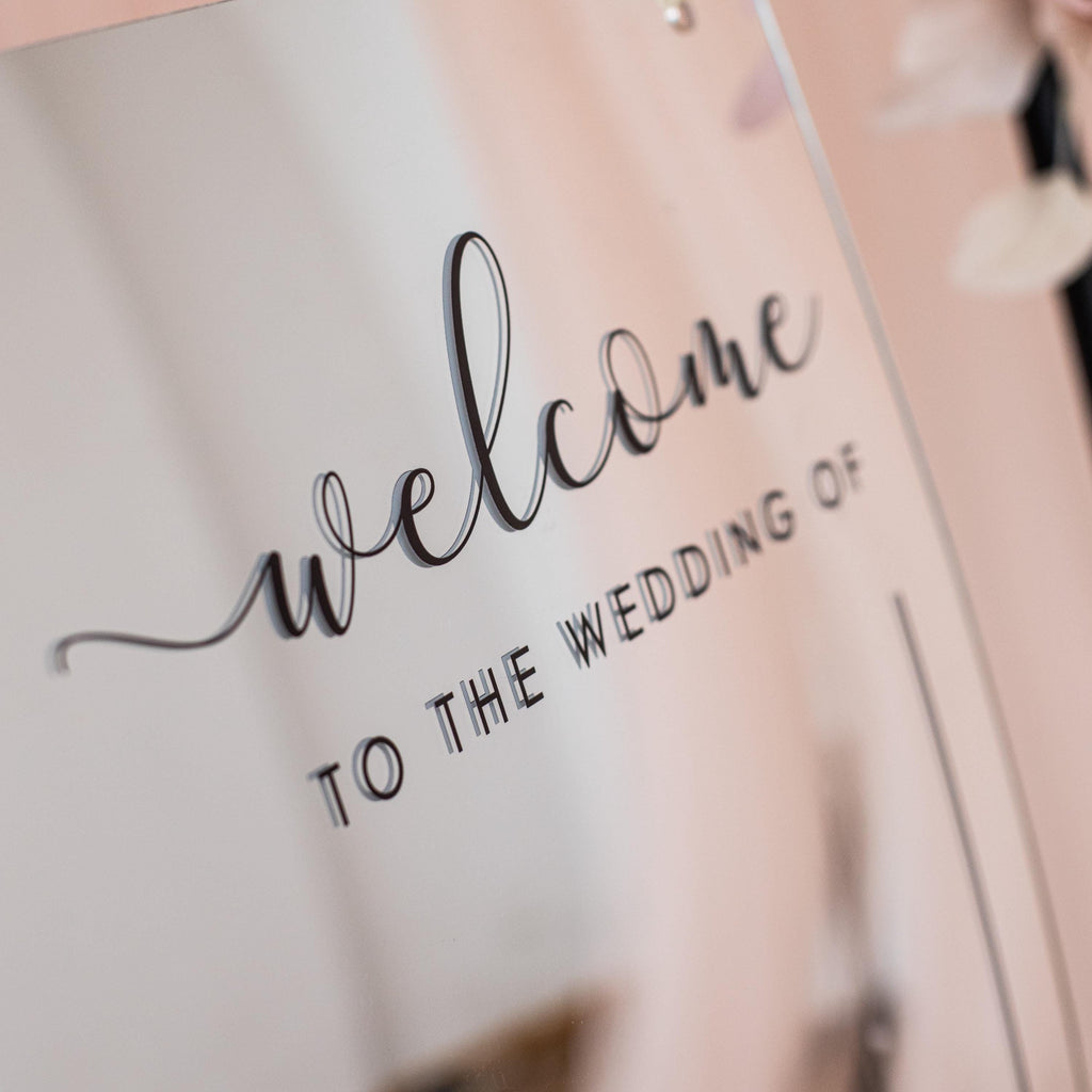 Silver Mirror Acrylic Wedding Welcome Sign | Black 3D Names