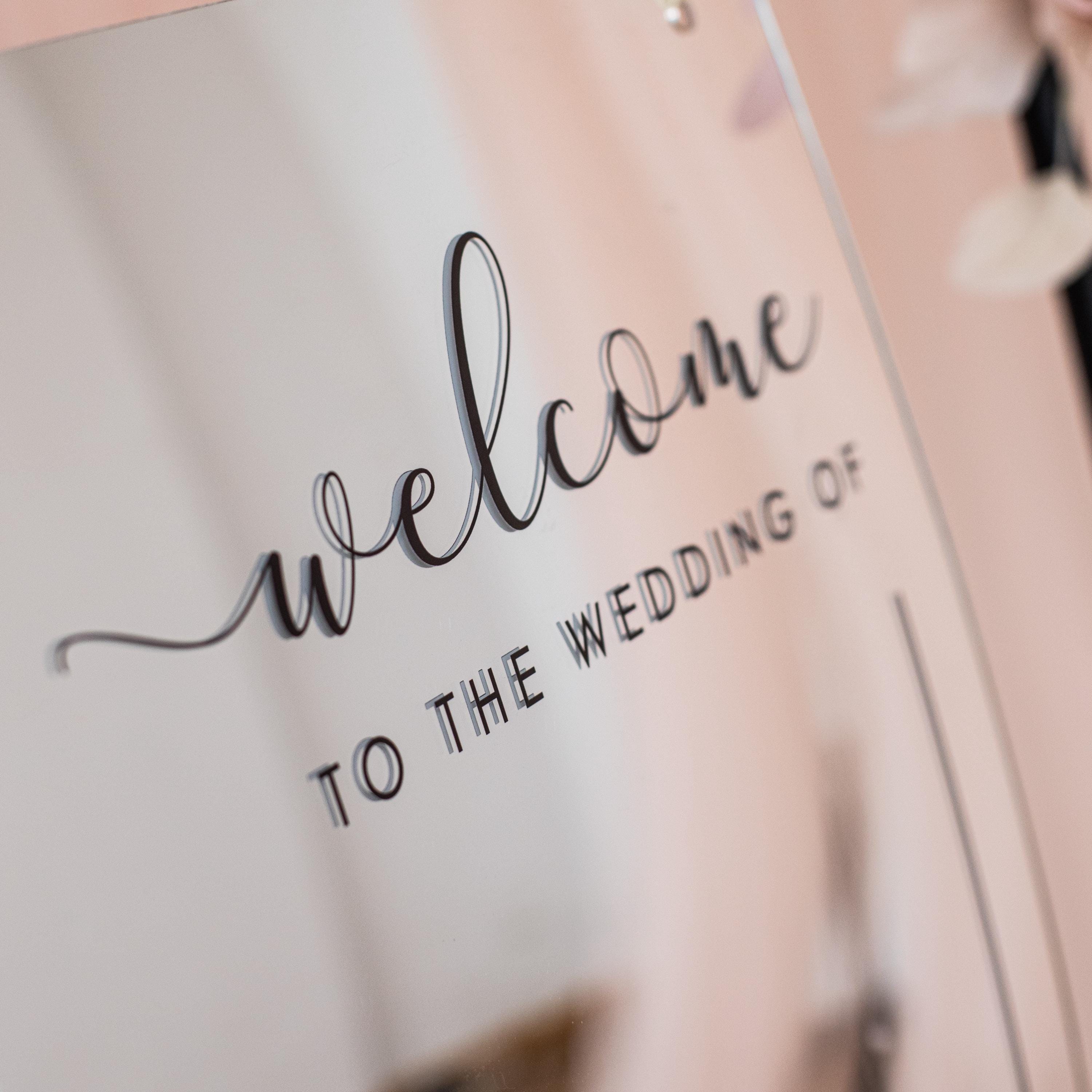 Silver Mirror Acrylic Wedding Welcome Sign | Black 3D Names