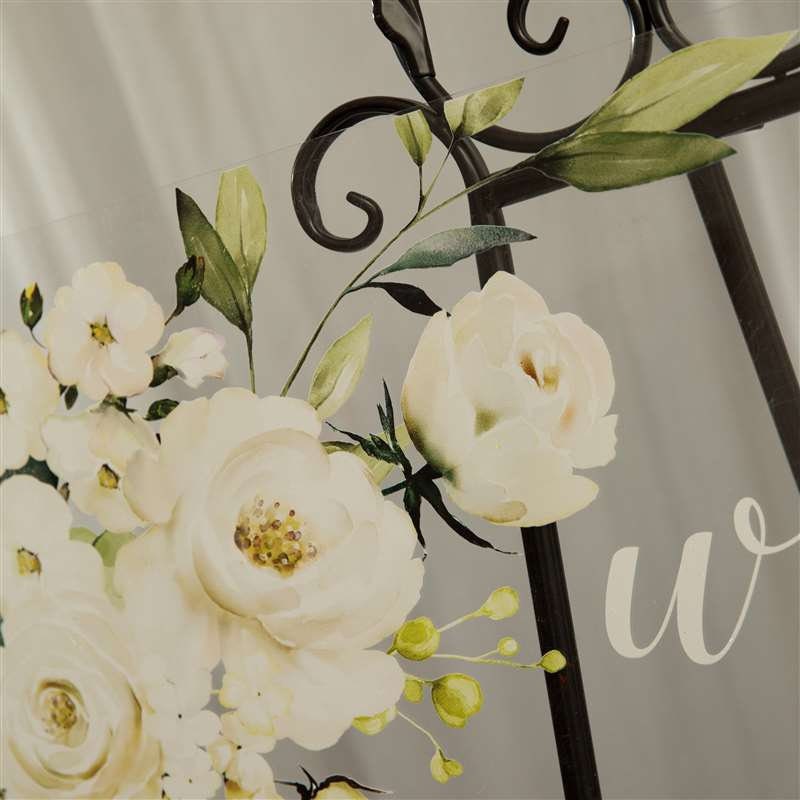 White Elegant Floral Acrylic Welcome Sign