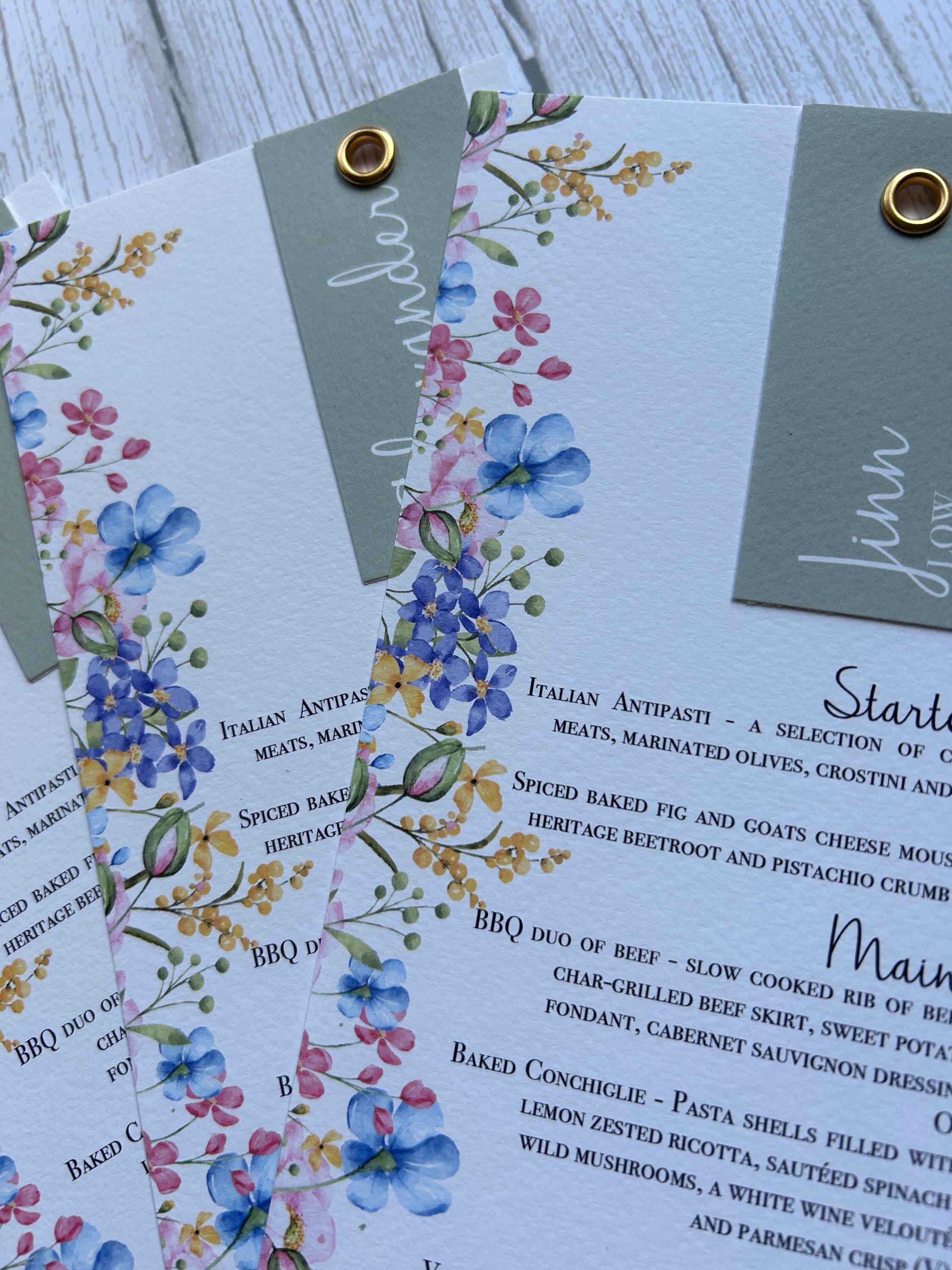 Wildflower Wedding Menus with Guest Names