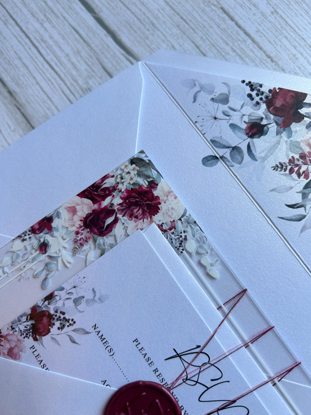 Acrylic Wedding Invitation with Wax Seal, Clear Floral Wedding Invite, Luxury Modern Wedding Stationery