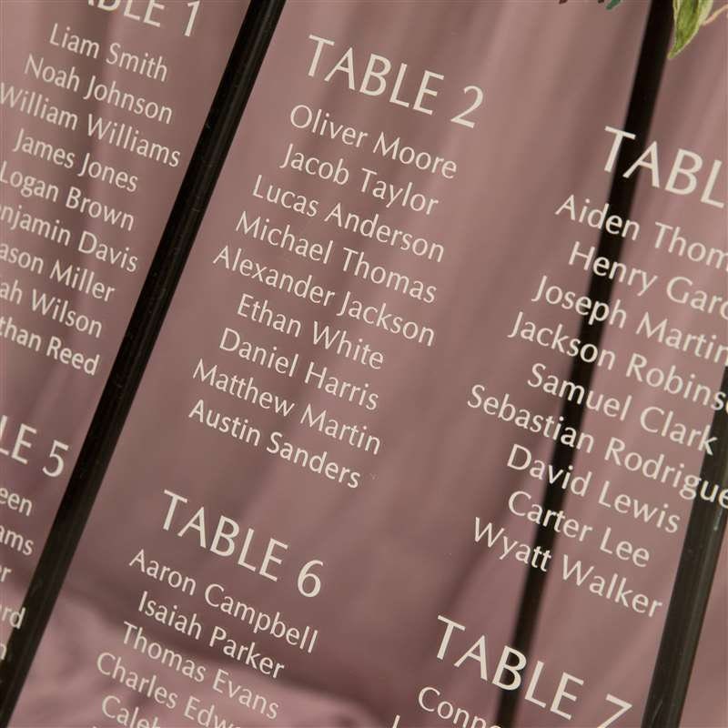 Floral Acrylic Wedding Table Seating Plan | Rose & Feather Design