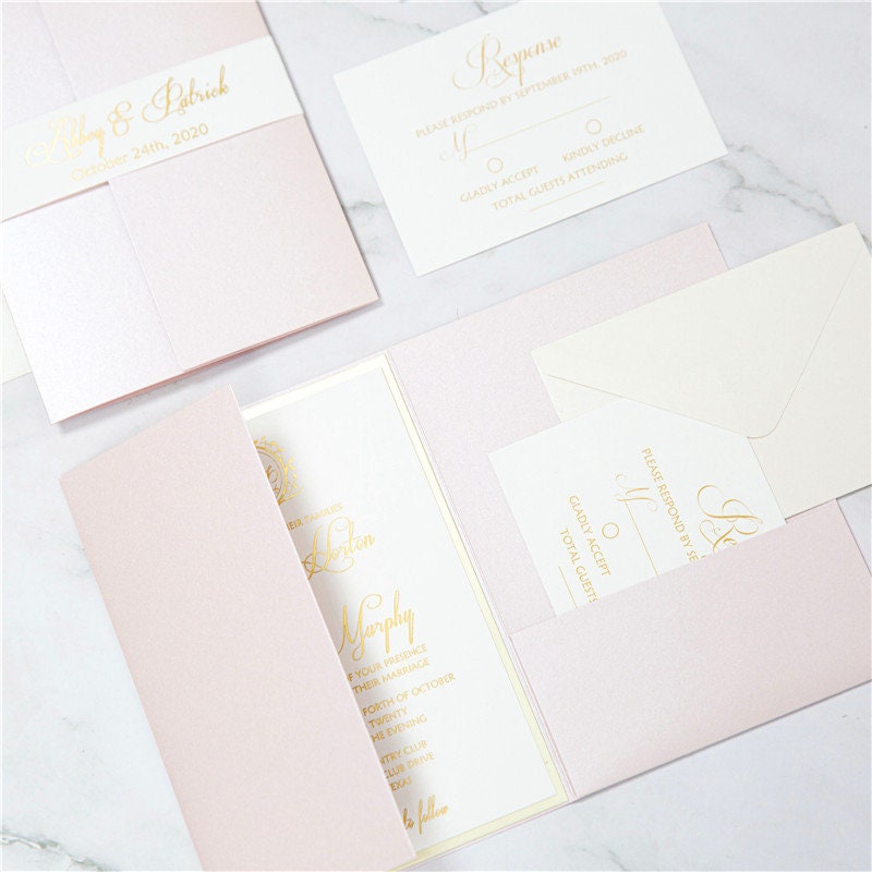 Blush & Gold Foil Laser Cut Wedding Invitation Suite