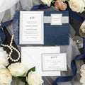 Navy & Silver Glitter Laser Cut Wedding Invitation Suite
