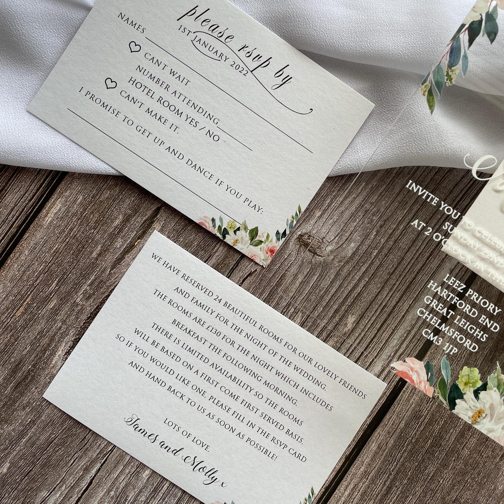 Floral Acrylic Wedding Invitation | Blush Pink, White, & Green