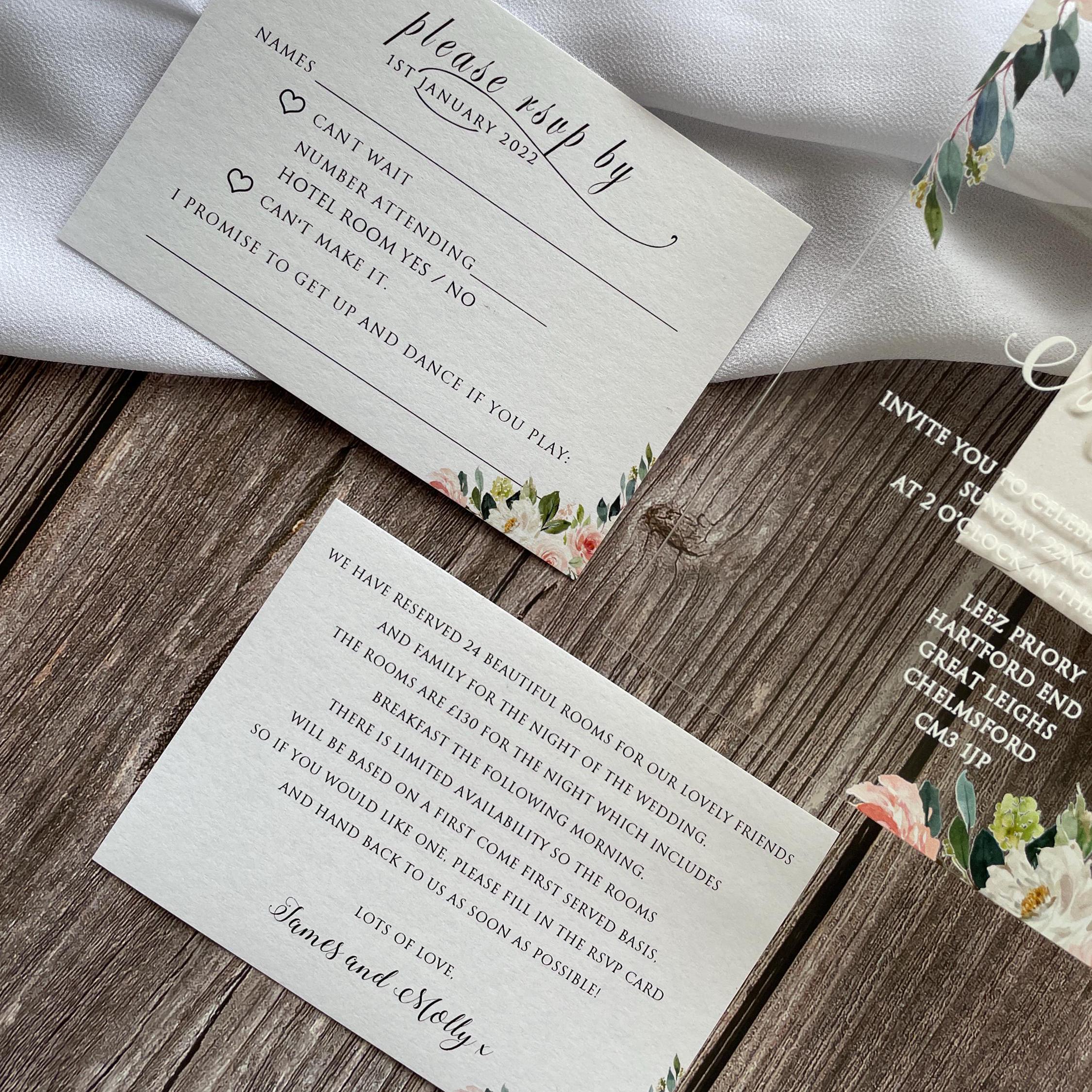 Floral Acrylic Wedding Invitation | Blush Pink, White, & Green