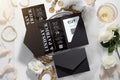 Black Acrylic Pocket Wedding Invitation | Modern Monochrome Invite with RSVP