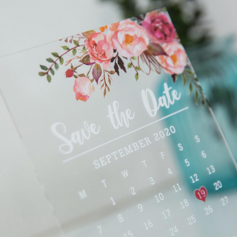 Blush & Pink Clear Acrylic Calendar Save The Date