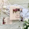 Floral Acrylic Wedding Invitation Suite, Burgundy and Blush with matching insert