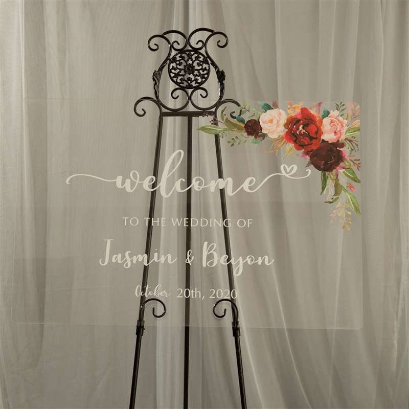 Burgundy Floral Acrylic Wedding Welcome Sign