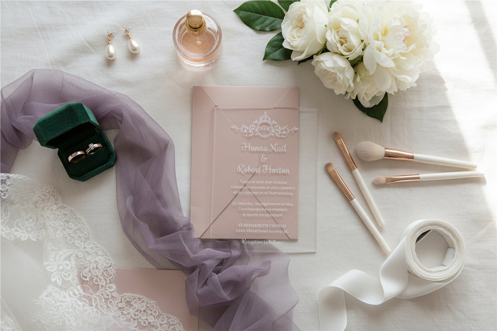 Simplistic Clear & White Acrylic Wedding Invitation