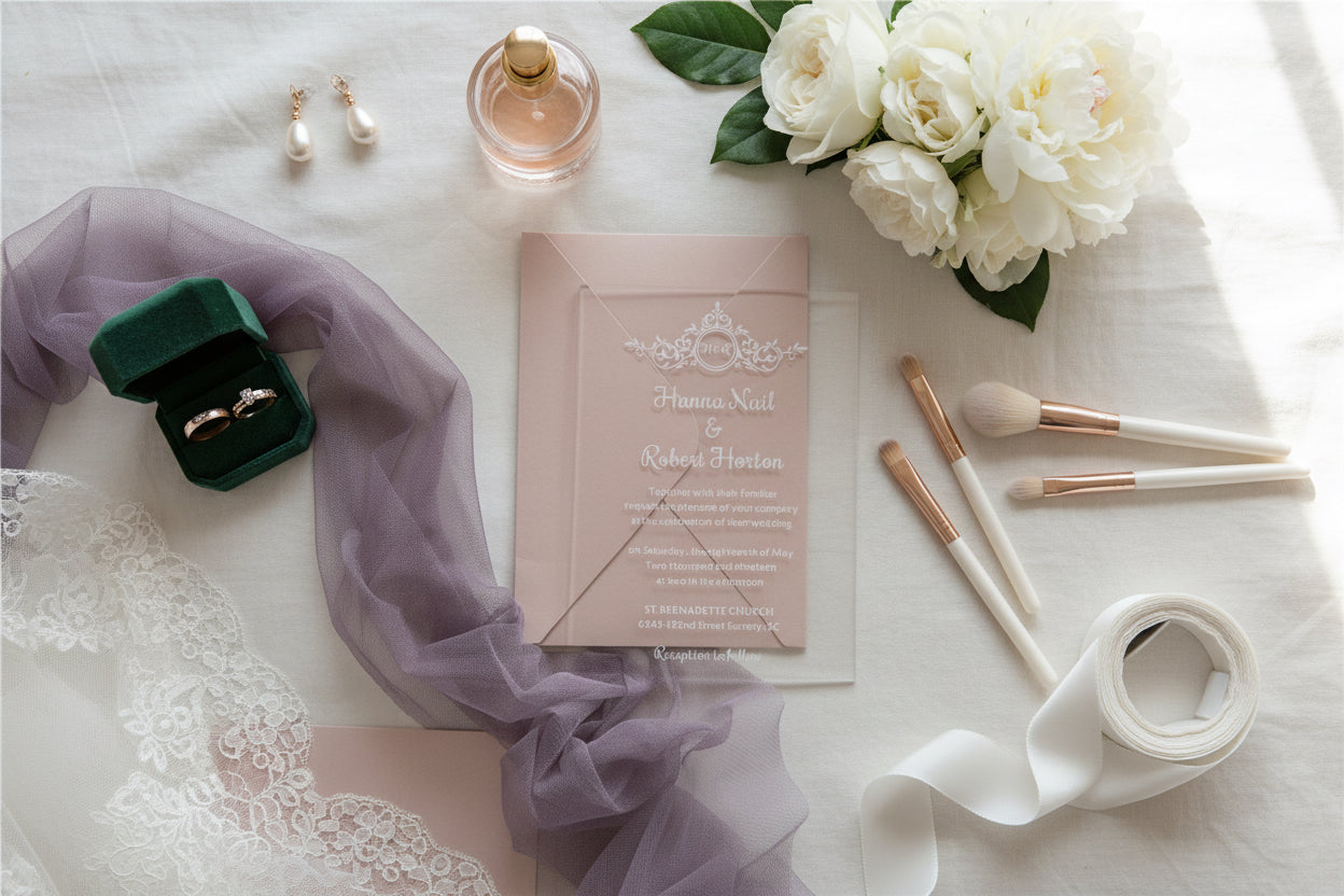 Simplistic Clear & White Acrylic Wedding Invitation