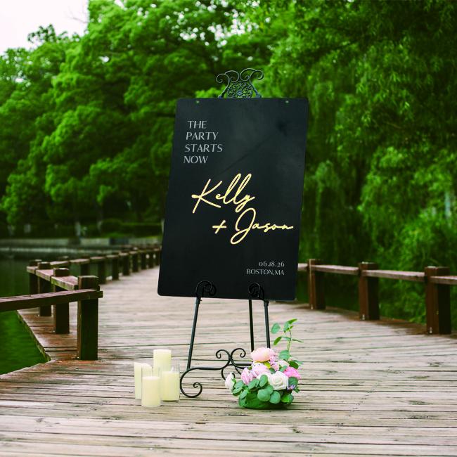 Black Acrylic Wedding Welcome Sign | Gold 3D Mirror Names
