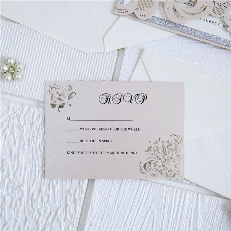 Blush Pink Laser Cut Wedding Invitation with Silver Glitter