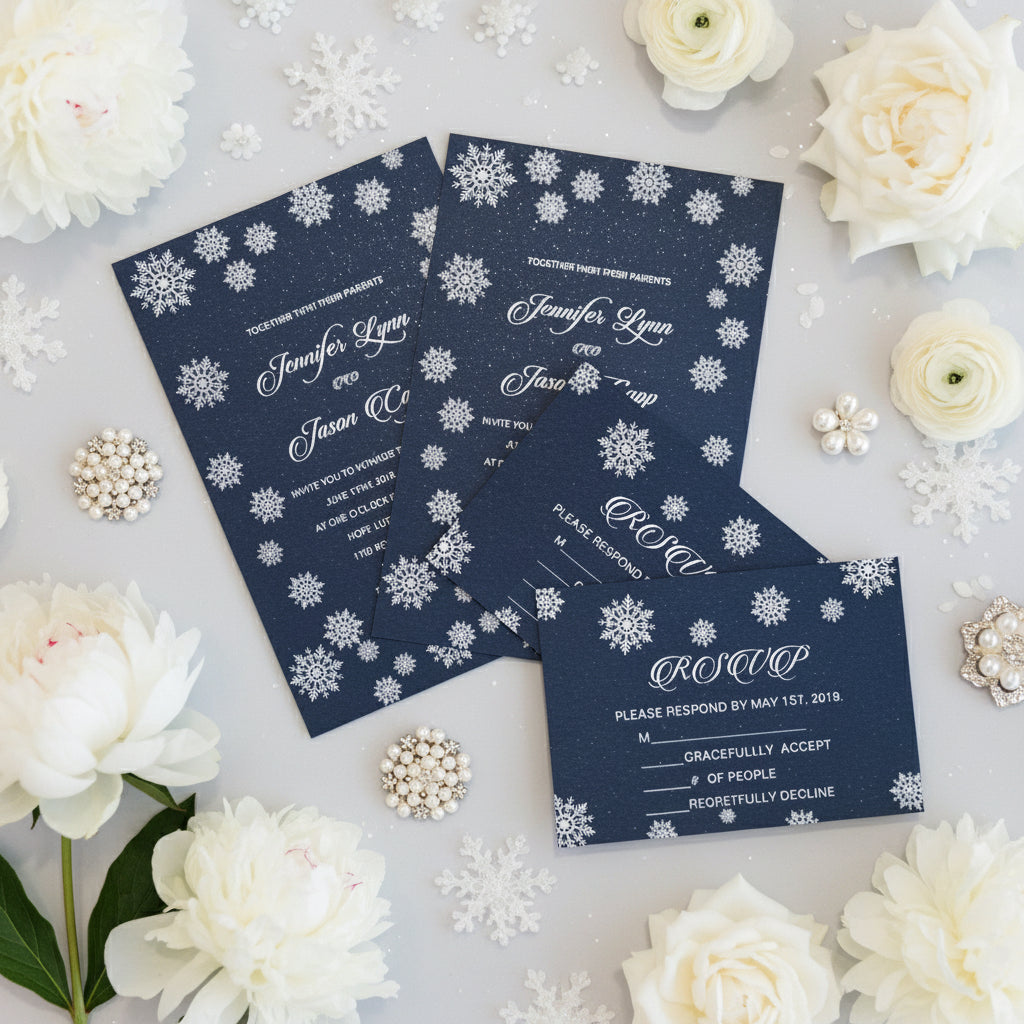 Snowflake UV Printed Wedding Invitation, Winter Wedding