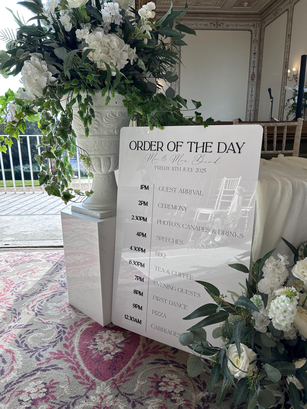 Monochrome Modern Black and White Wedding Order of the Day Signage with 3D Lettering
