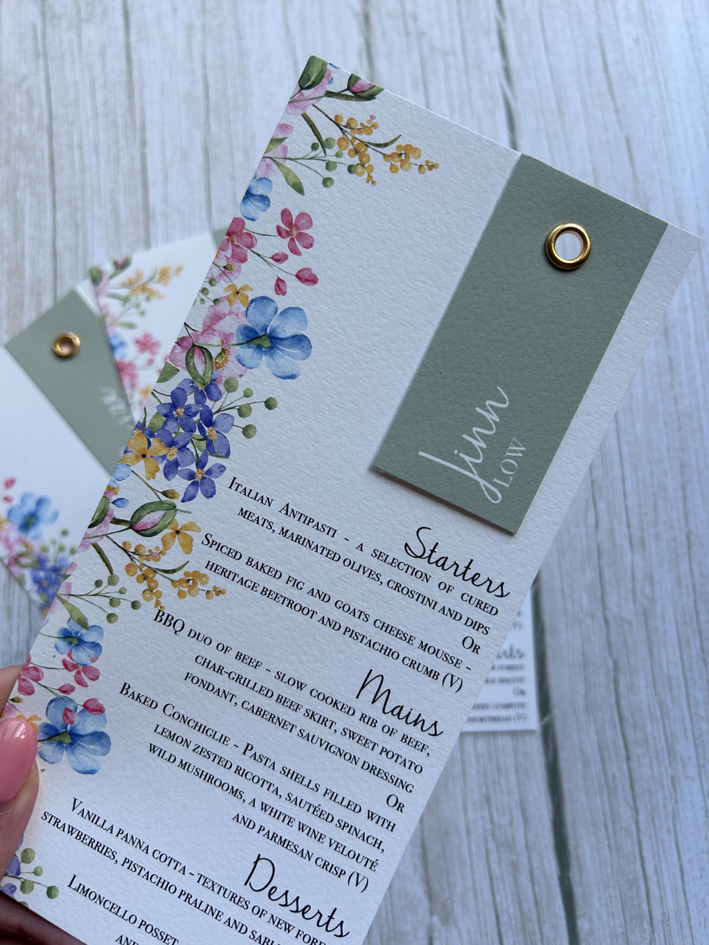 Wildflower Wedding Menus with Guest Names