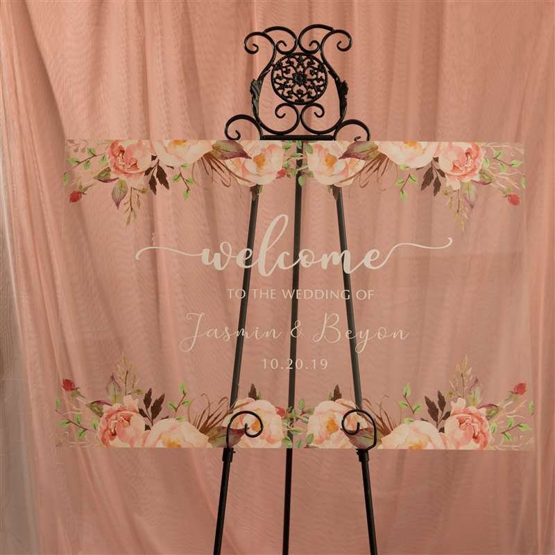 Floral Acrylic Wedding Welcome Sign, Personalized Calligraphy