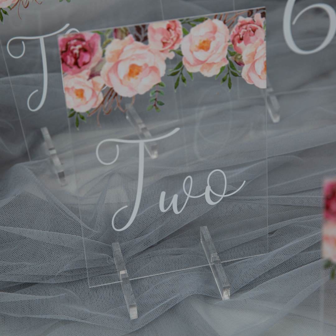 Peach & Pinks Floral Acrylic Wedding Table Number
