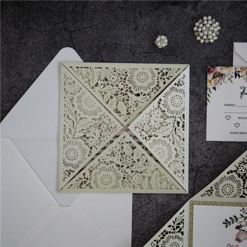 Boho Floral Laser Cut Wedding Invitation