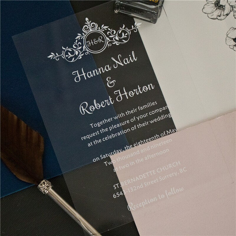 Simplistic Clear & White Acrylic Wedding Invitation