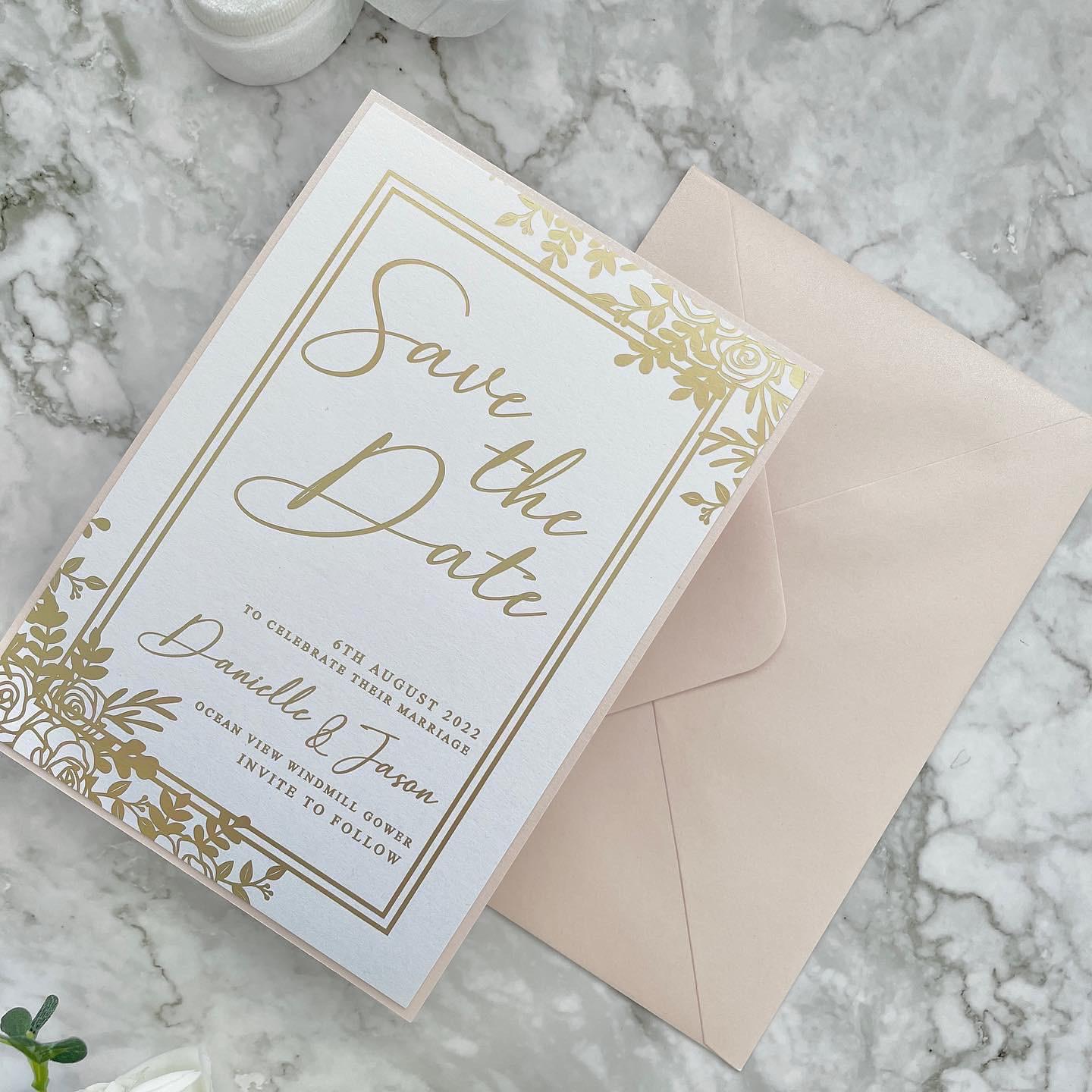 Blush Pink and Gold Foil Save the Date | Wedding Invitation